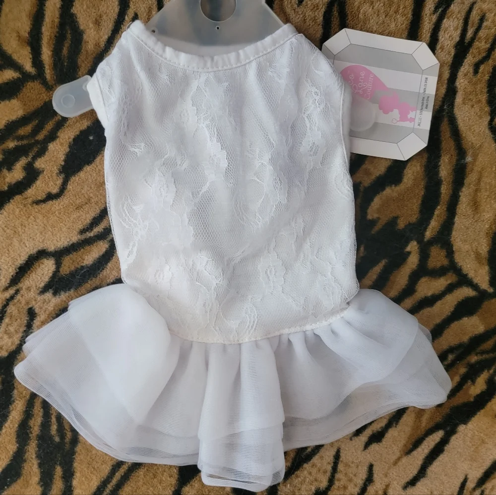 Pet Dress Dog Or Cat White Lace with Ruffle Skirt Xs Sm Ea.